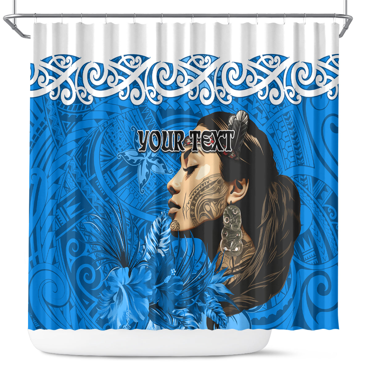 Custom New Zealand Womens Day Shower Curtain Traditional Maori Woman Polynesian Pattern Blue Color LT03 Blue - Polynesian Pride