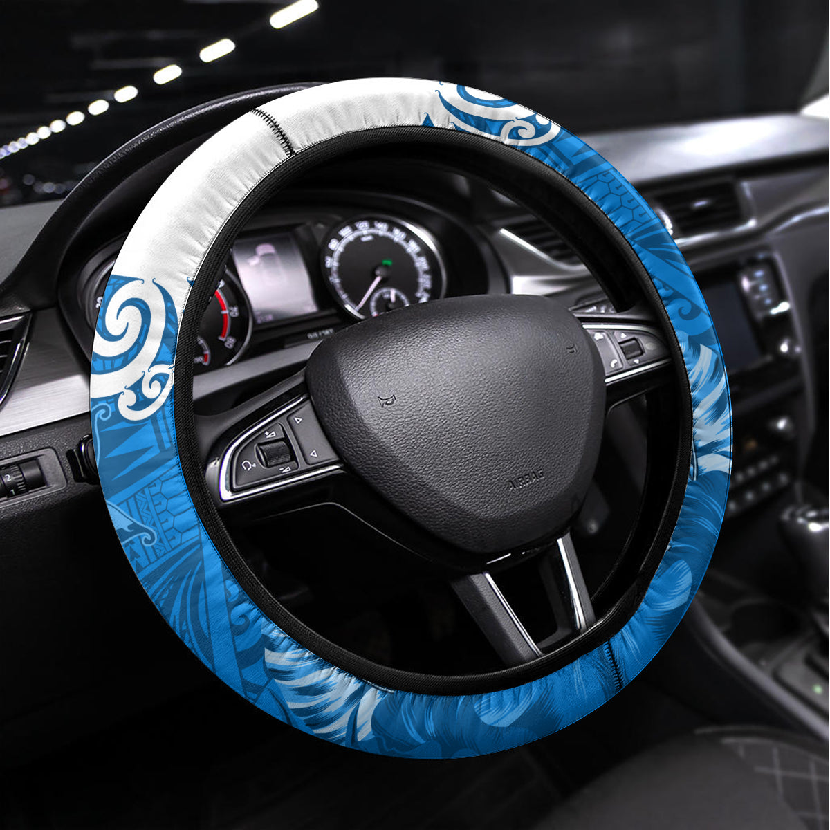 New Zealand Womens Day Steering Wheel Cover Traditional Maori Woman Polynesian Pattern Blue Color LT03 Universal Fit Blue - Polynesian Pride