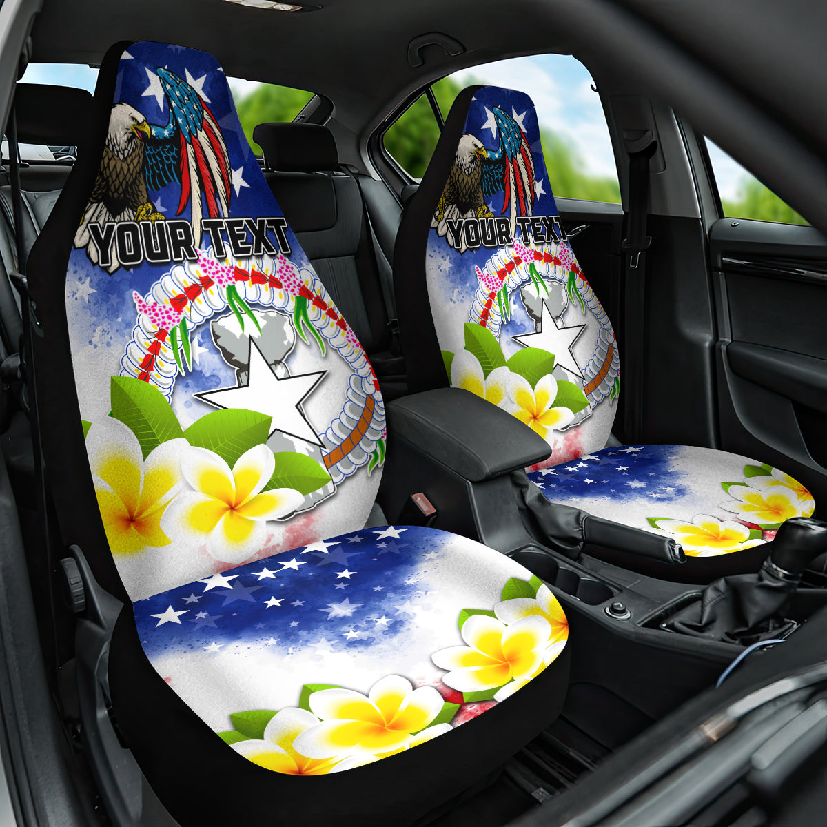 Custom Northern Mariana Islands Commonwealth Covenant Day Car Seat Cover Plumeria Flower Splash Style LT03 One Size Blue - Polynesian Pride