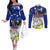 Custom Northern Mariana Islands Commonwealth Covenant Day Couples Matching Off The Shoulder Long Sleeve Dress and Long Sleeve Button Shirt Plumeria Flower Splash Style LT03 Blue - Polynesian Pride