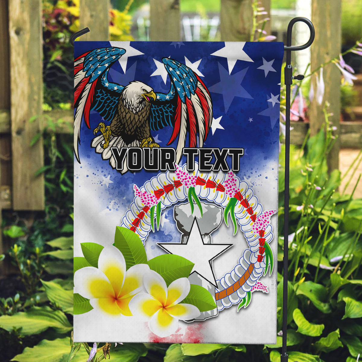 Custom Northern Mariana Islands Commonwealth Covenant Day Garden Flag Plumeria Flower Splash Style LT03 Garden Flag Blue - Polynesian Pride