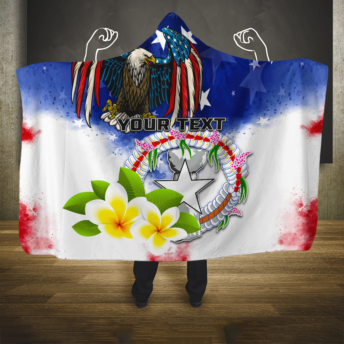 Custom Northern Mariana Islands Commonwealth Covenant Day Hooded Blanket Plumeria Flower Splash Style LT03 One Size Blue - Polynesian Pride