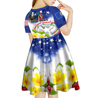 Custom Northern Mariana Islands Commonwealth Covenant Day Kid Short Sleeve Dress Plumeria Flower Splash Style LT03 - Polynesian Pride