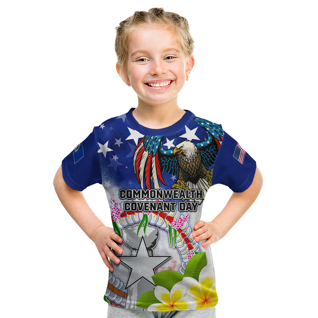 Custom Northern Mariana Islands Commonwealth Covenant Day Kid T Shirt Plumeria Flower Splash Style LT03 Blue - Polynesian Pride