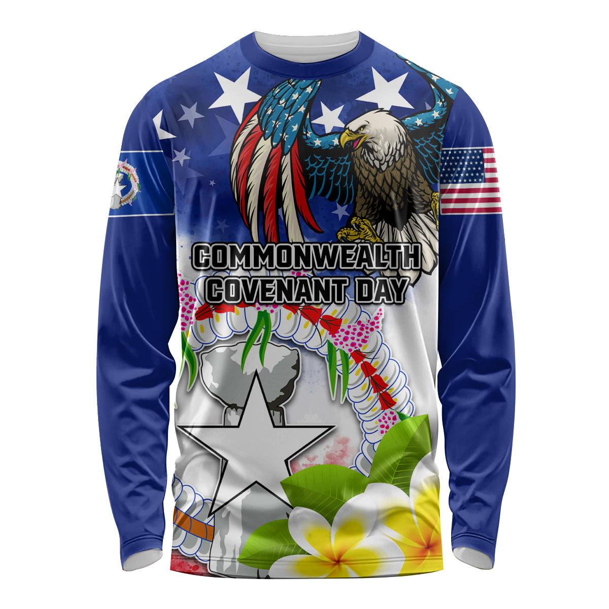 Custom Northern Mariana Islands Commonwealth Covenant Day Long Sleeve Shirt Plumeria Flower Splash Style LT03 Unisex Blue - Polynesian Pride