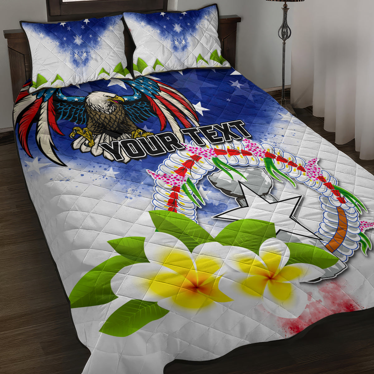 Custom Northern Mariana Islands Commonwealth Covenant Day Quilt Bed Set Plumeria Flower Splash Style LT03 Blue - Polynesian Pride