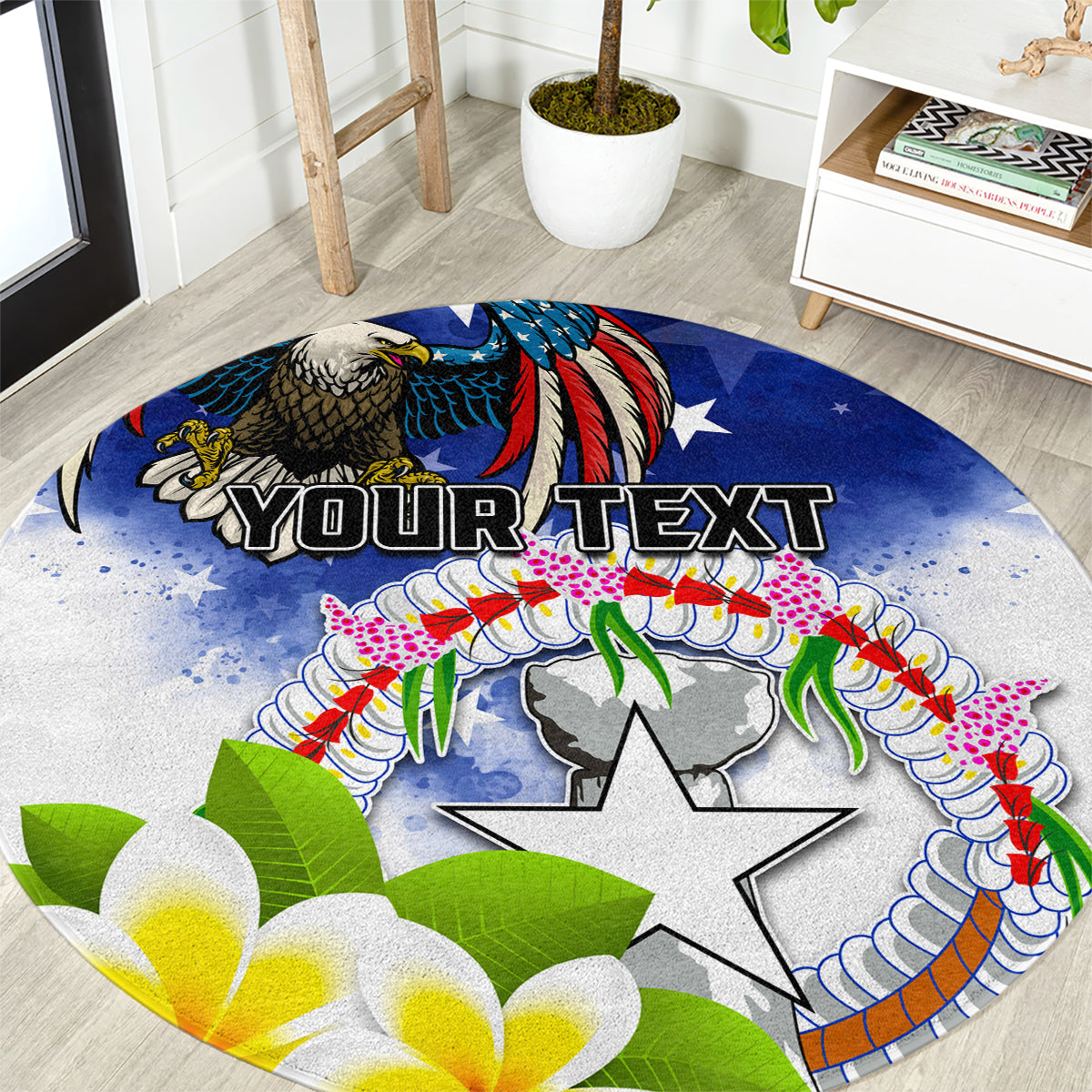 Custom Northern Mariana Islands Commonwealth Covenant Day Round Carpet Plumeria Flower Splash Style LT03 Blue - Polynesian Pride