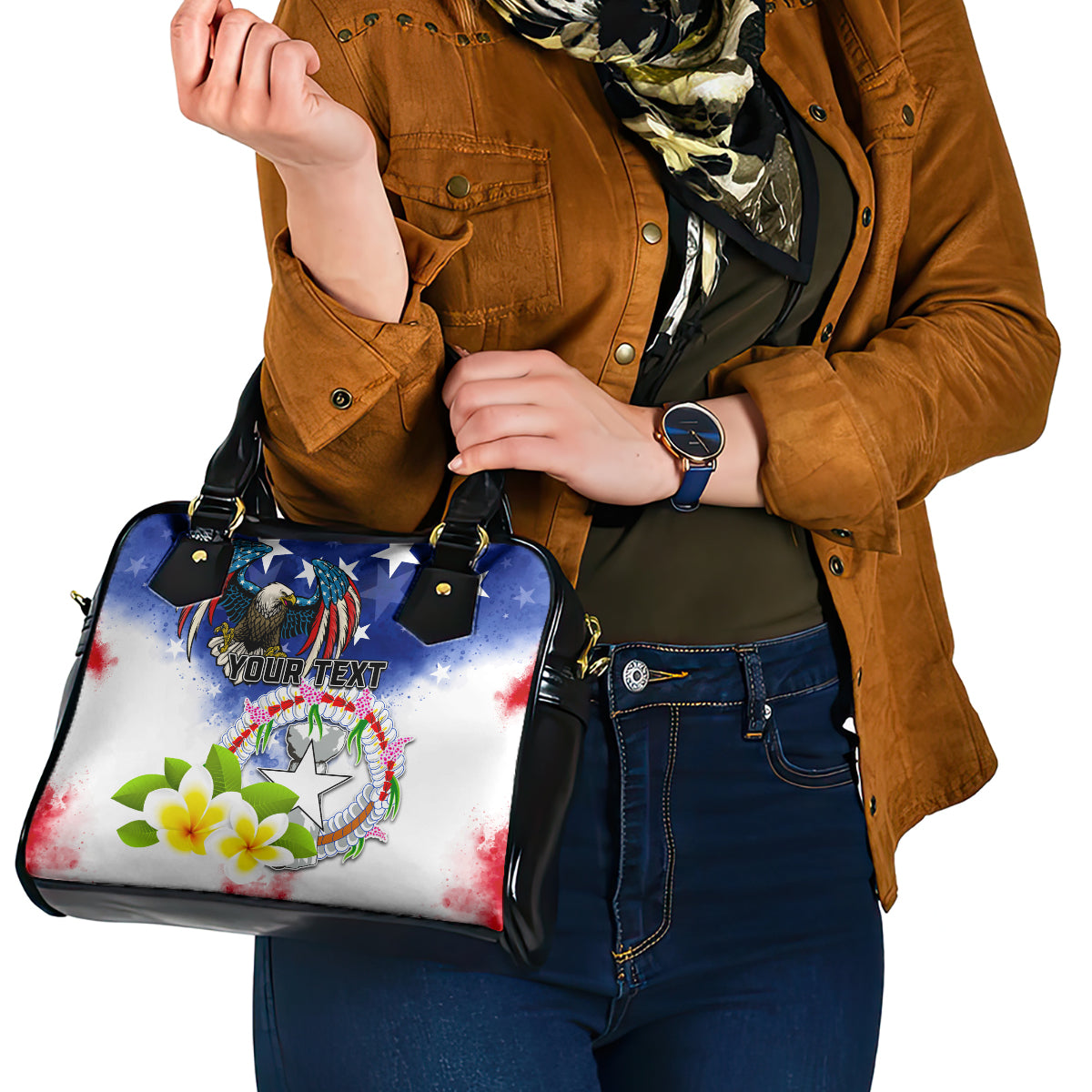Custom Northern Mariana Islands Commonwealth Covenant Day Shoulder Handbag Plumeria Flower Splash Style LT03 - Polynesian Pride