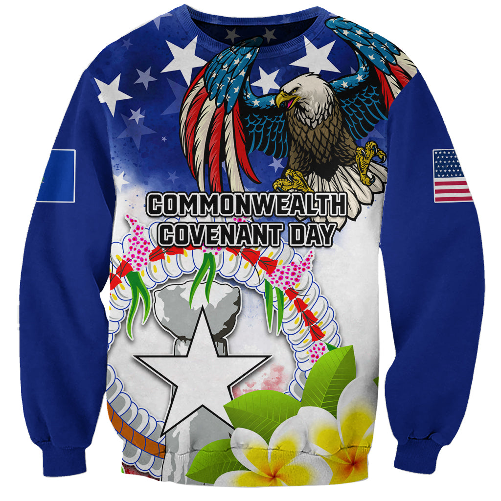 Custom Northern Mariana Islands Commonwealth Covenant Day Sweatshirt Plumeria Flower Splash Style LT03 Unisex Blue - Polynesian Pride