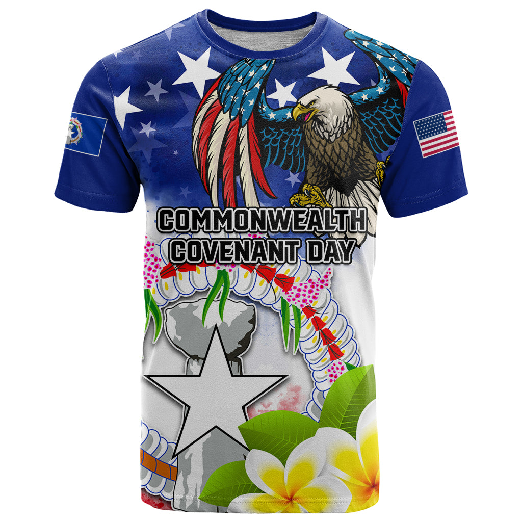 Custom Northern Mariana Islands Commonwealth Covenant Day T Shirt Plumeria Flower Splash Style LT03 Blue - Polynesian Pride