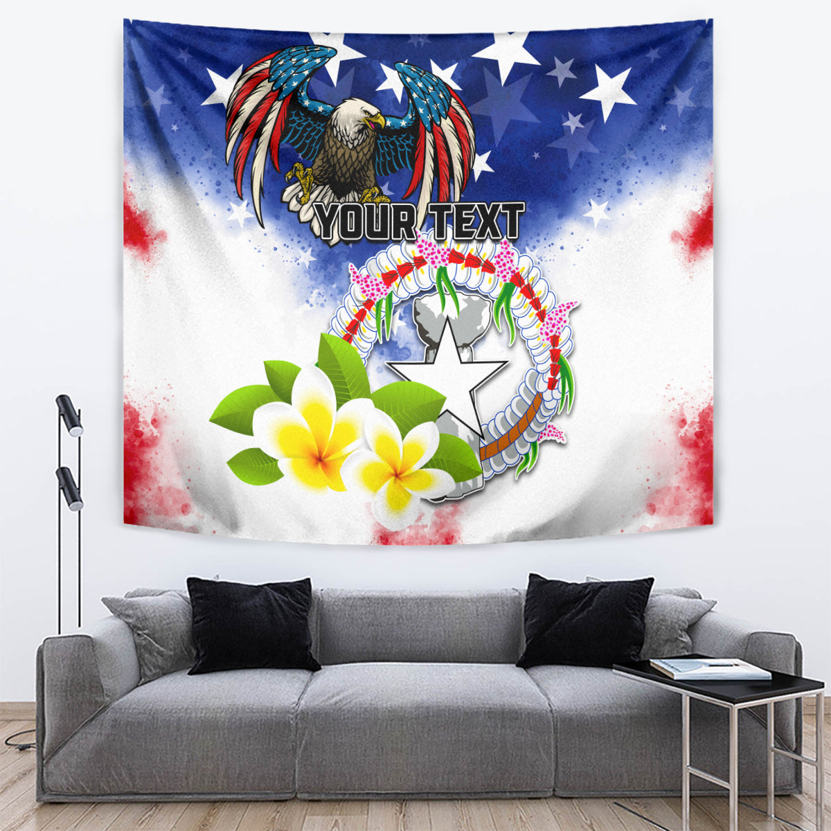 Custom Northern Mariana Islands Commonwealth Covenant Day Tapestry Plumeria Flower Splash Style LT03 Blue - Polynesian Pride