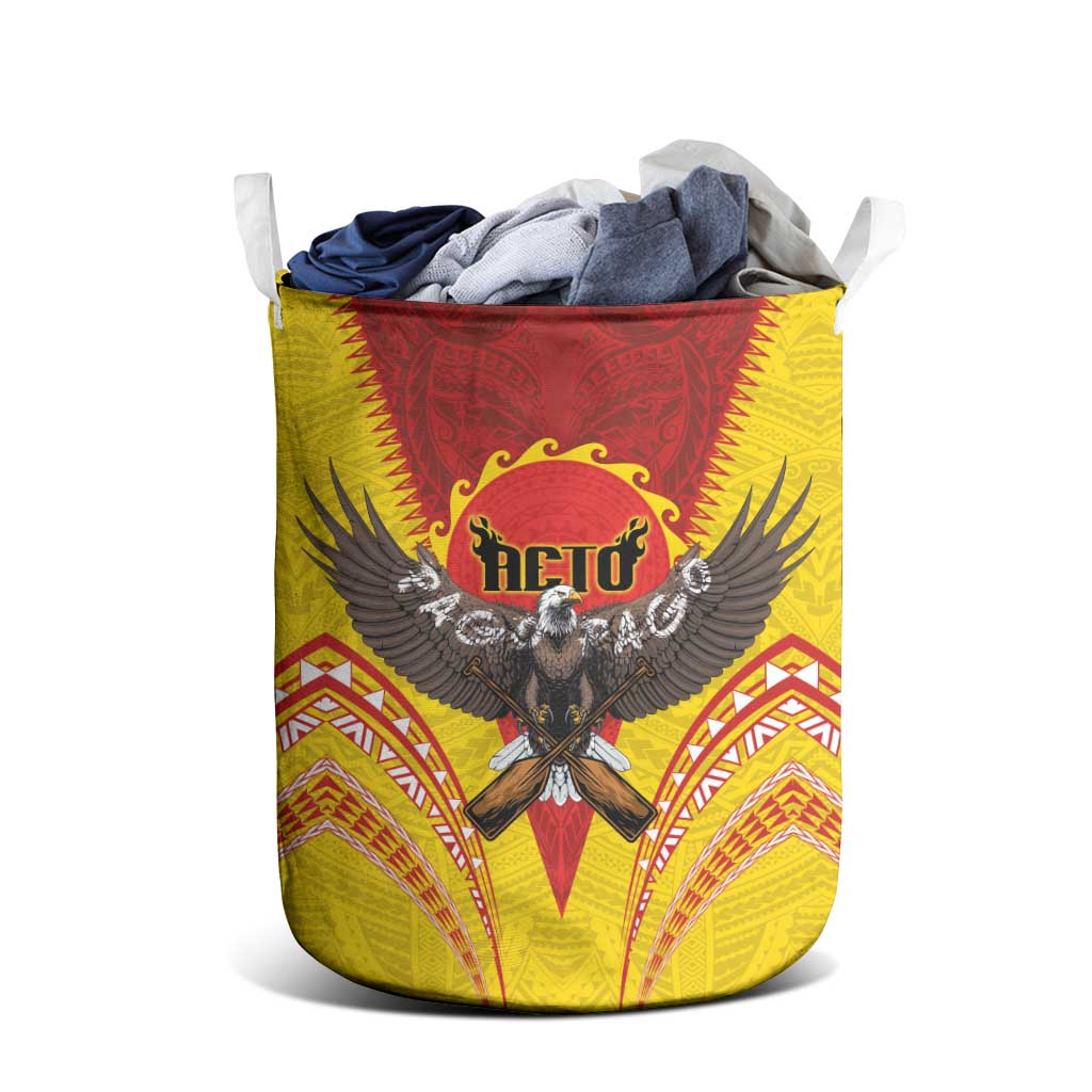 American Samoa Fautasi Race Laundry Basket Pago Pago-Aeto Samoan Tattoo and Eagle LT03 - Polynesian Pride