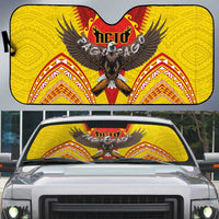 American Samoa Fautasi Race Auto Sun Shade Pago Pago-Aeto Samoan Tattoo and Eagle LT03 Yellow - Polynesian Pride