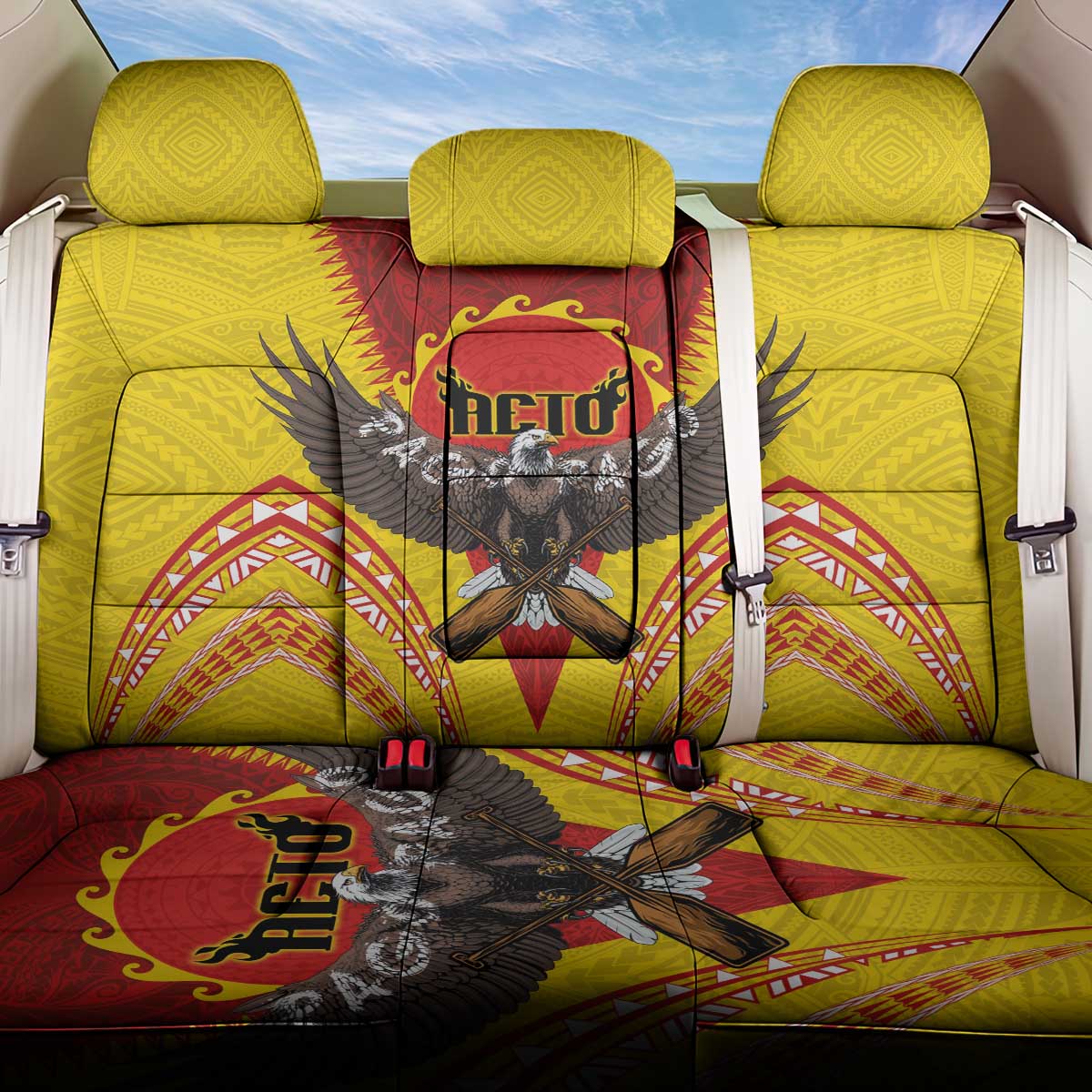 American Samoa Fautasi Race Back Car Seat Cover Pago Pago-Aeto Samoan Tattoo and Eagle LT03 One Size Yellow - Polynesian Pride