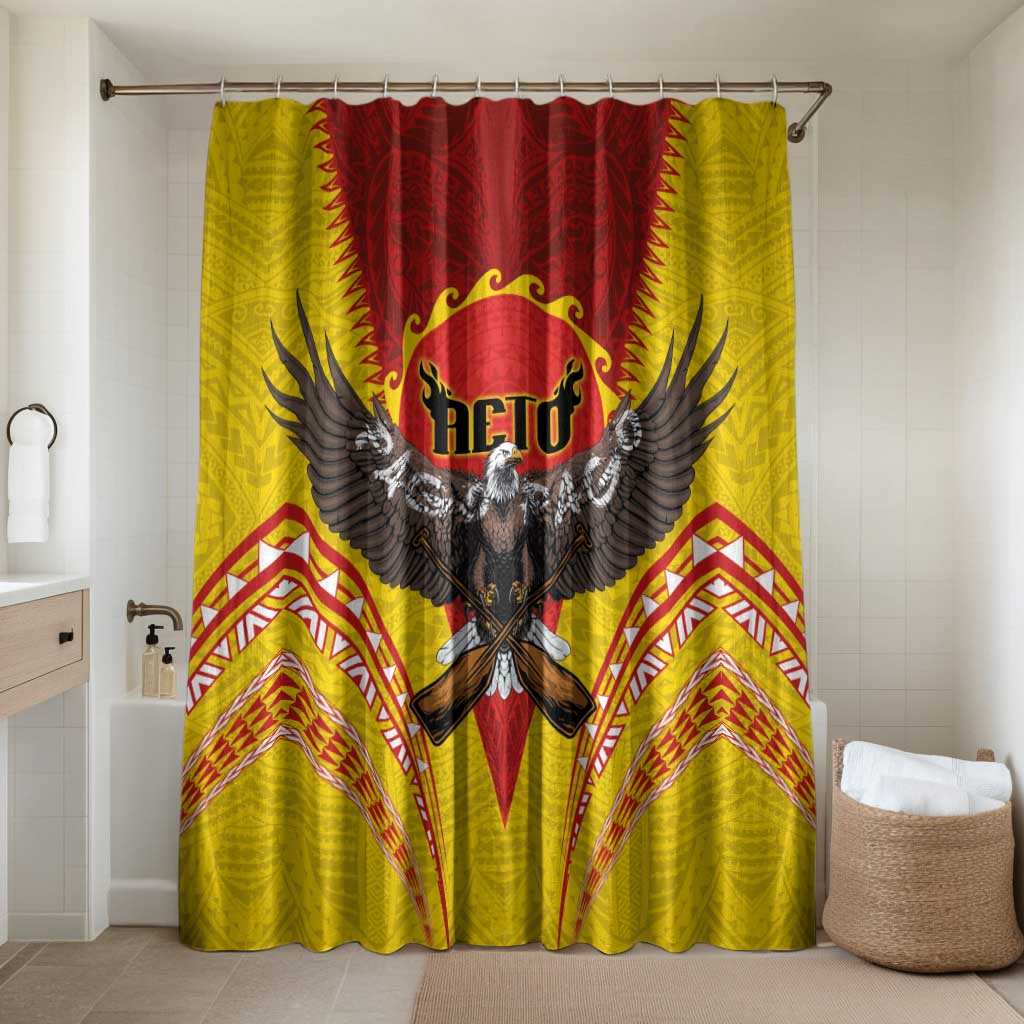 American Samoa Fautasi Race Bathroom Set Pago Pago-Aeto Samoan Tattoo and Eagle LT03 Shower Curtain Only Yellow - Polynesian Pride