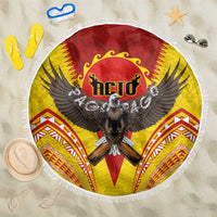 American Samoa Fautasi Race Beach Blanket Pago Pago-Aeto Samoan Tattoo and Eagle LT03 One Size 150cm Yellow - Polynesian Pride