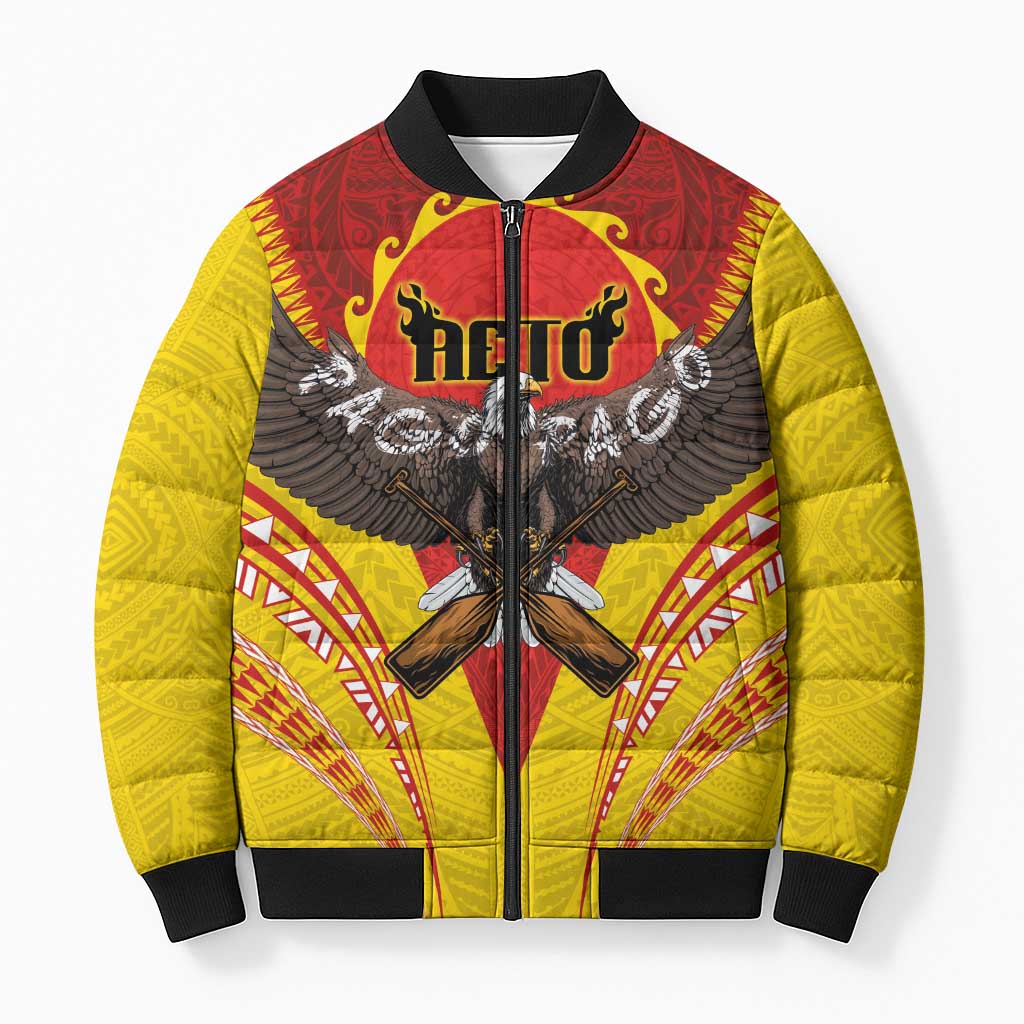 American Samoa Fautasi Race Bomber Puffer Jacket Pago Pago-Aeto Samoan Tattoo and Eagle LT03 Unisex Yellow - Polynesian Pride