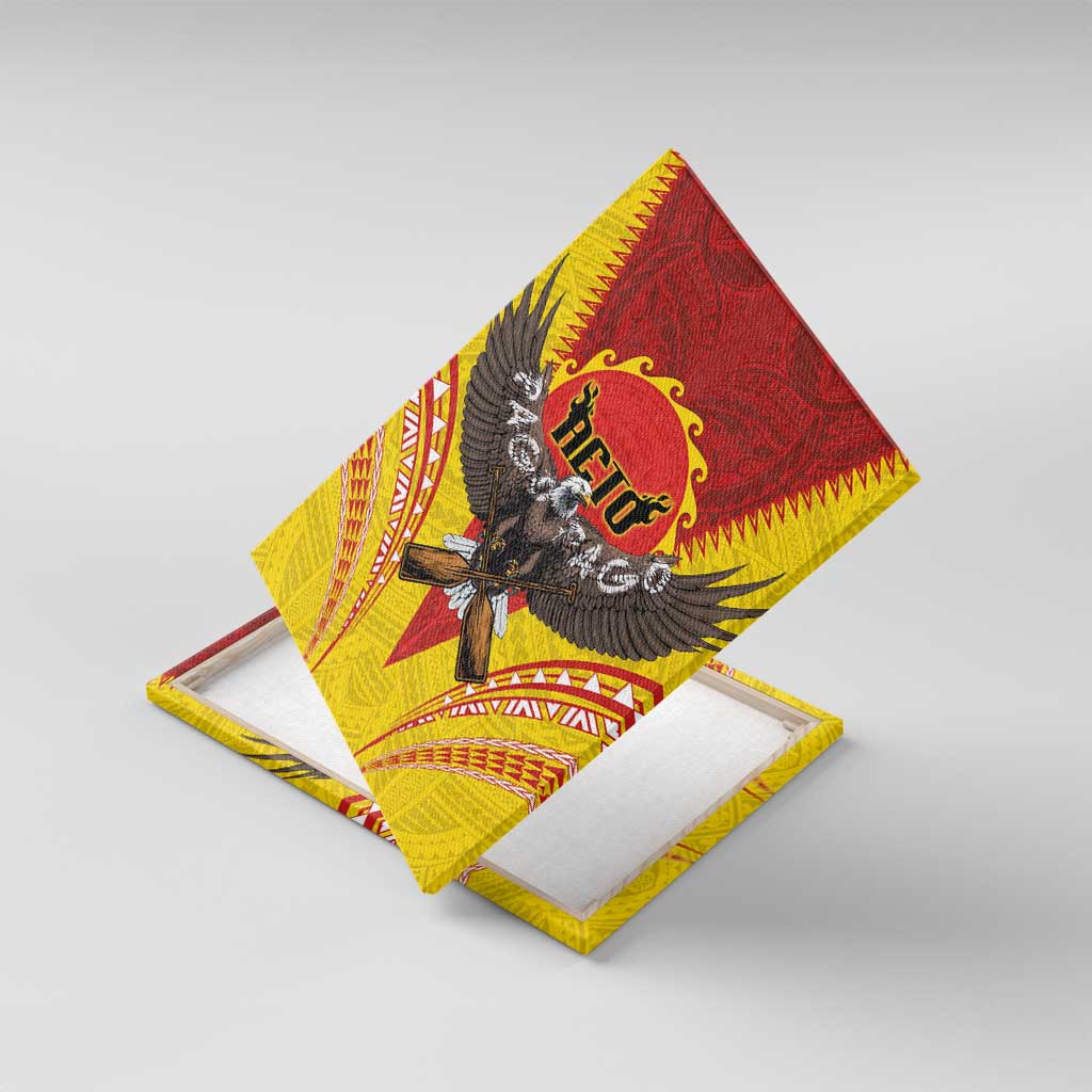 American Samoa Fautasi Race Canvas Wall Art Pago Pago-Aeto Samoan Tattoo and Eagle LT03 With Frame Yellow - Polynesian Pride