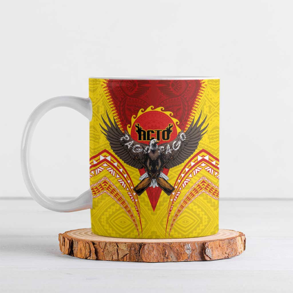 American Samoa Fautasi Race Ceramic Mug Pago Pago-Aeto Samoan Tattoo and Eagle LT03 Yellow - Polynesian Pride