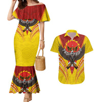 American Samoa Fautasi Race Couples Matching Mermaid Dress and Hawaiian Shirt Pago Pago-Aeto Samoan Tattoo and Eagle