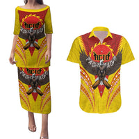 American Samoa Fautasi Race Couples Matching Puletasi and Hawaiian Shirt Pago Pago-Aeto Samoan Tattoo and Eagle
