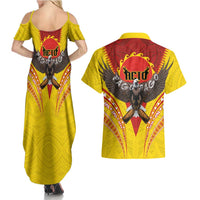 American Samoa Fautasi Race Couples Matching Summer Maxi Dress and Hawaiian Shirt Pago Pago-Aeto Samoan Tattoo and Eagle
