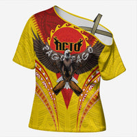 American Samoa Fautasi Race Cross Shoulder Shirt Pago Pago-Aeto Samoan Tattoo and Eagle LT03 Female Yellow - Polynesian Pride