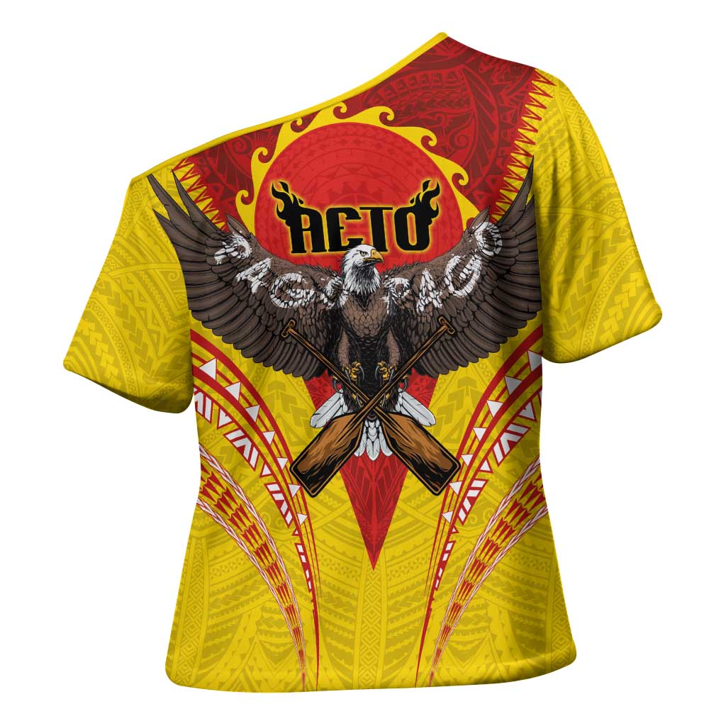 American Samoa Fautasi Race Cross Shoulder Shirt Pago Pago-Aeto Samoan Tattoo and Eagle LT03 - Polynesian Pride