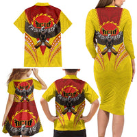 American Samoa Fautasi Race Family Matching Long Sleeve Bodycon Dress and Hawaiian Shirt Pago Pago-Aeto Samoan Tattoo and Eagle