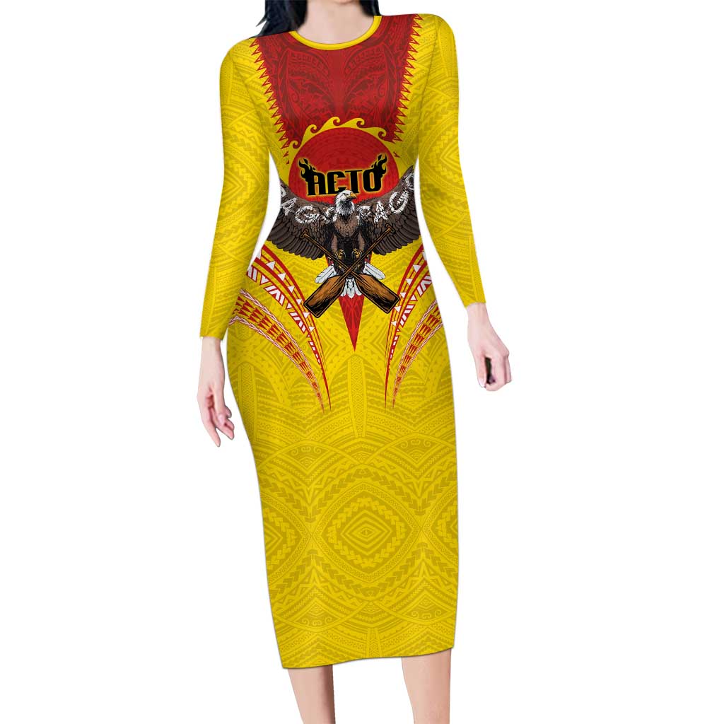 American Samoa Fautasi Race Family Matching Long Sleeve Bodycon Dress and Hawaiian Shirt Pago Pago-Aeto Samoan Tattoo and Eagle