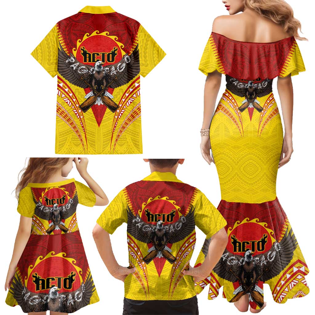 American Samoa Fautasi Race Family Matching Mermaid Dress and Hawaiian Shirt Pago Pago-Aeto Samoan Tattoo and Eagle