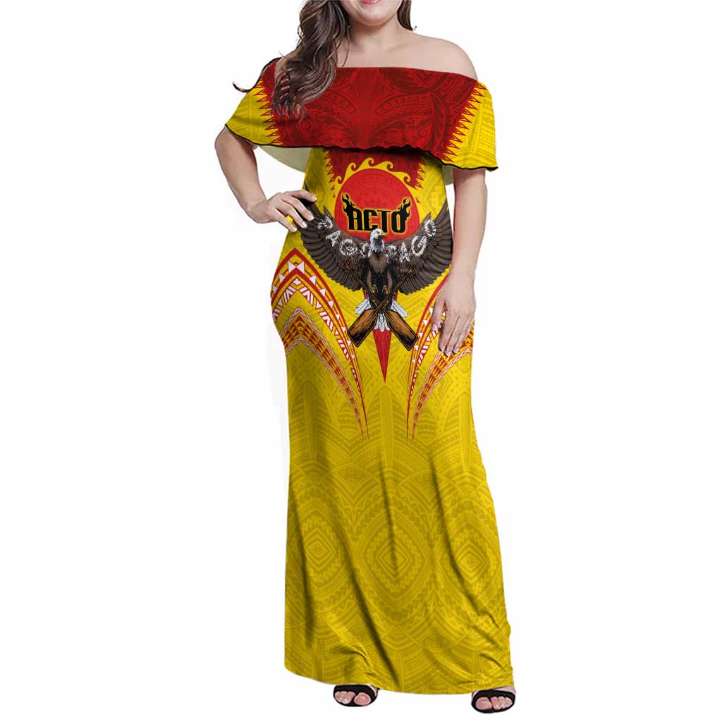 American Samoa Fautasi Race Family Matching Off Shoulder Maxi Dress and Hawaiian Shirt Pago Pago-Aeto Samoan Tattoo and Eagle
