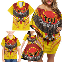 American Samoa Fautasi Race Family Matching Off Shoulder Short Dress and Hawaiian Shirt Pago Pago-Aeto Samoan Tattoo and Eagle