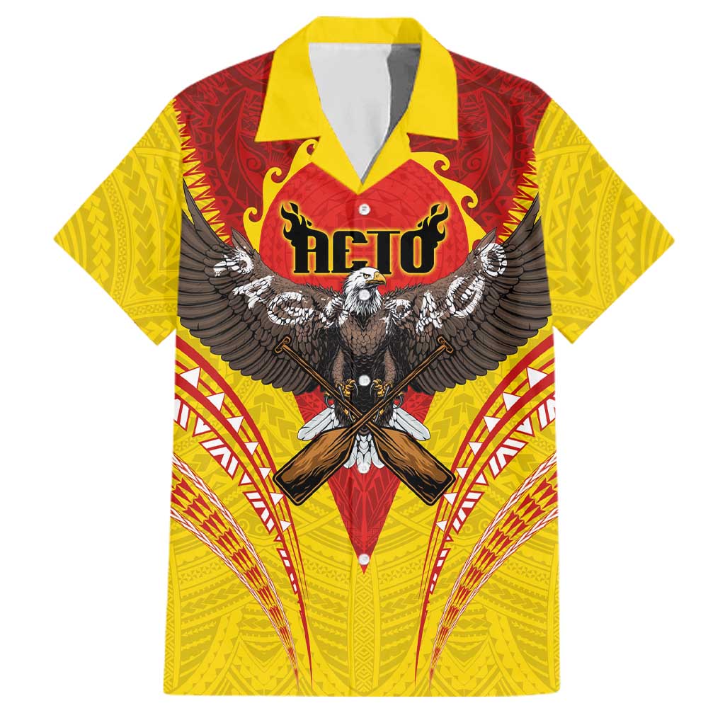 American Samoa Fautasi Race Family Matching Off Shoulder Short Dress and Hawaiian Shirt Pago Pago-Aeto Samoan Tattoo and Eagle