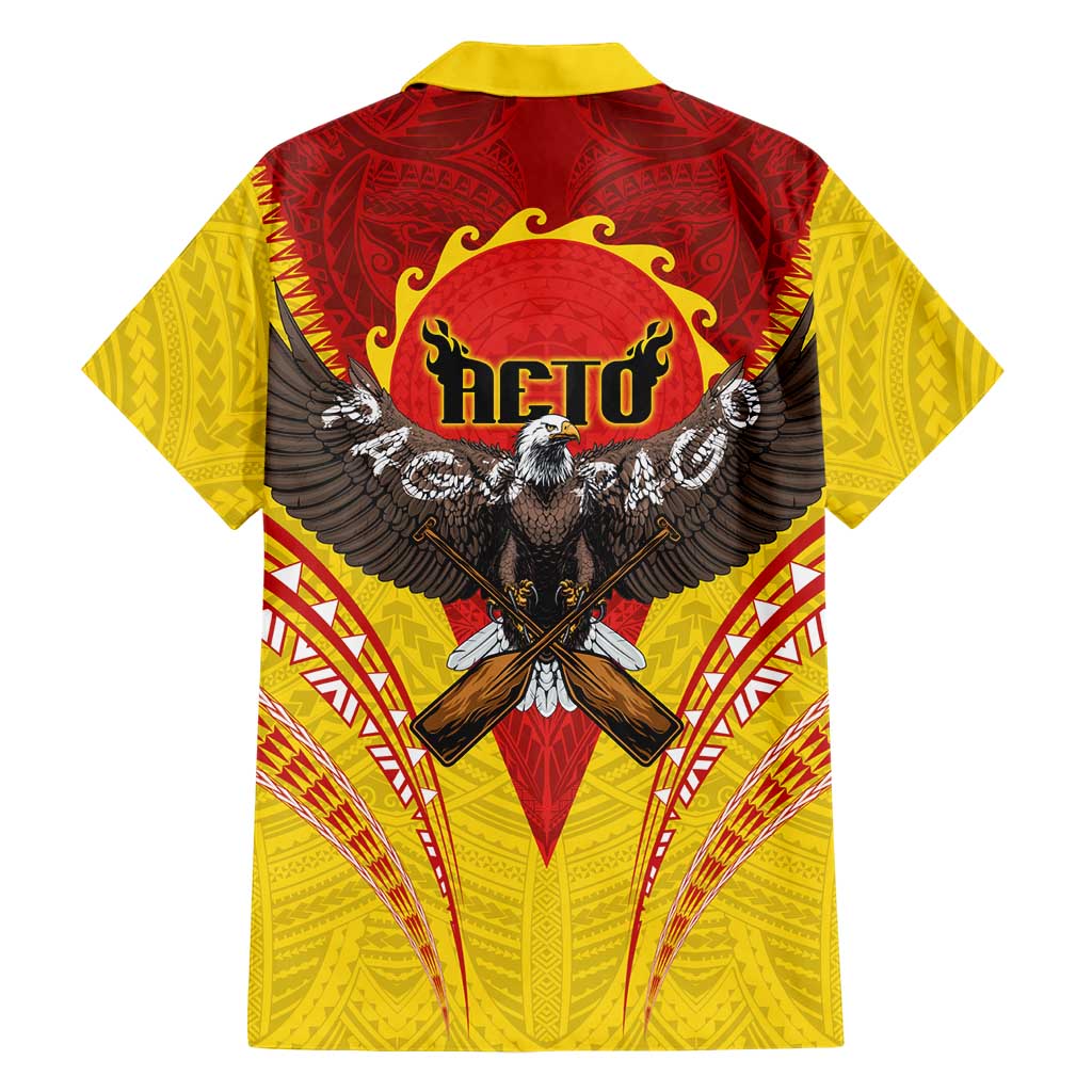American Samoa Fautasi Race Family Matching Off Shoulder Short Dress and Hawaiian Shirt Pago Pago-Aeto Samoan Tattoo and Eagle