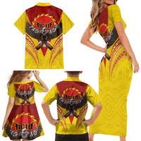 American Samoa Fautasi Race Family Matching Short Sleeve Bodycon Dress and Hawaiian Shirt Pago Pago-Aeto Samoan Tattoo and Eagle