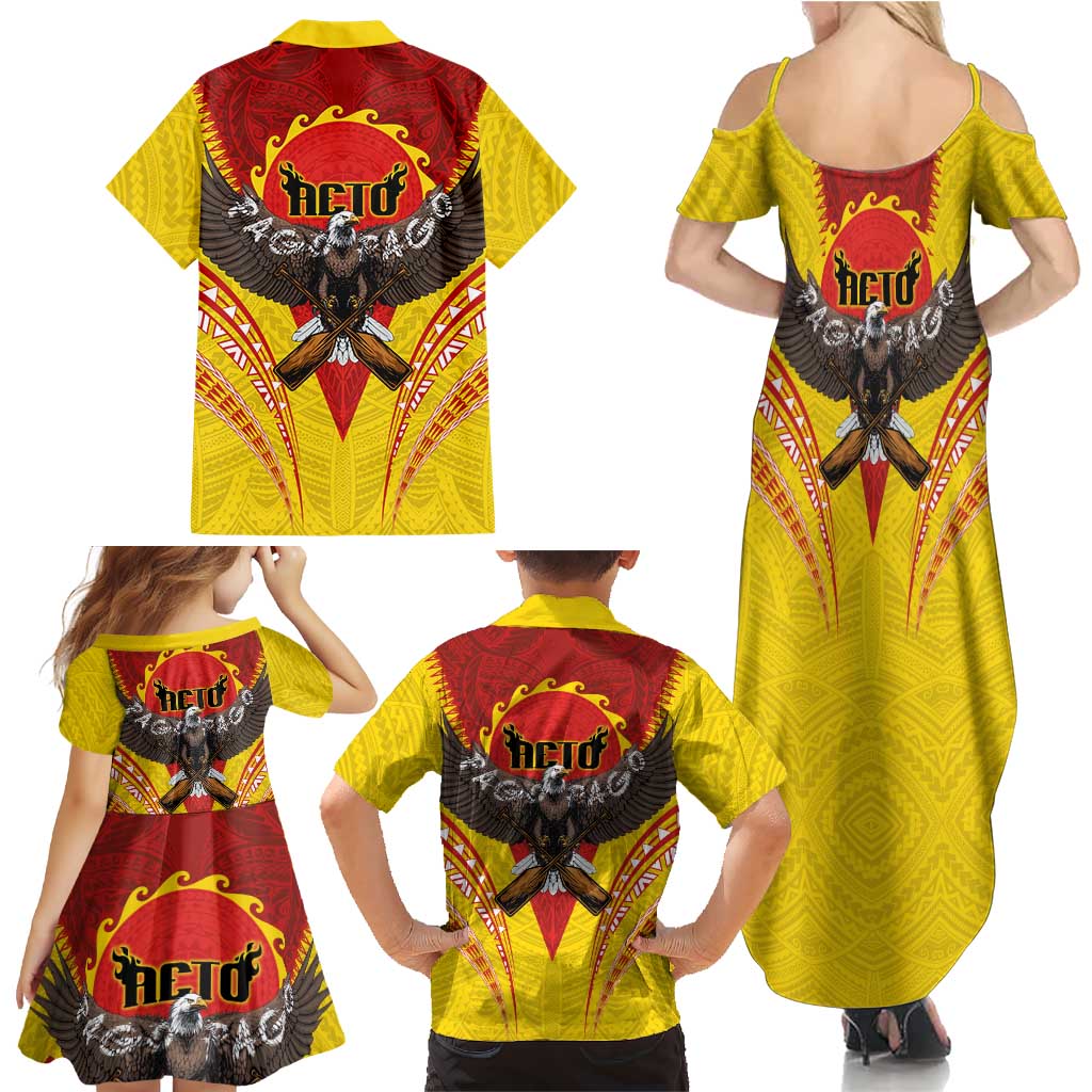 American Samoa Fautasi Race Family Matching Summer Maxi Dress and Hawaiian Shirt Pago Pago-Aeto Samoan Tattoo and Eagle