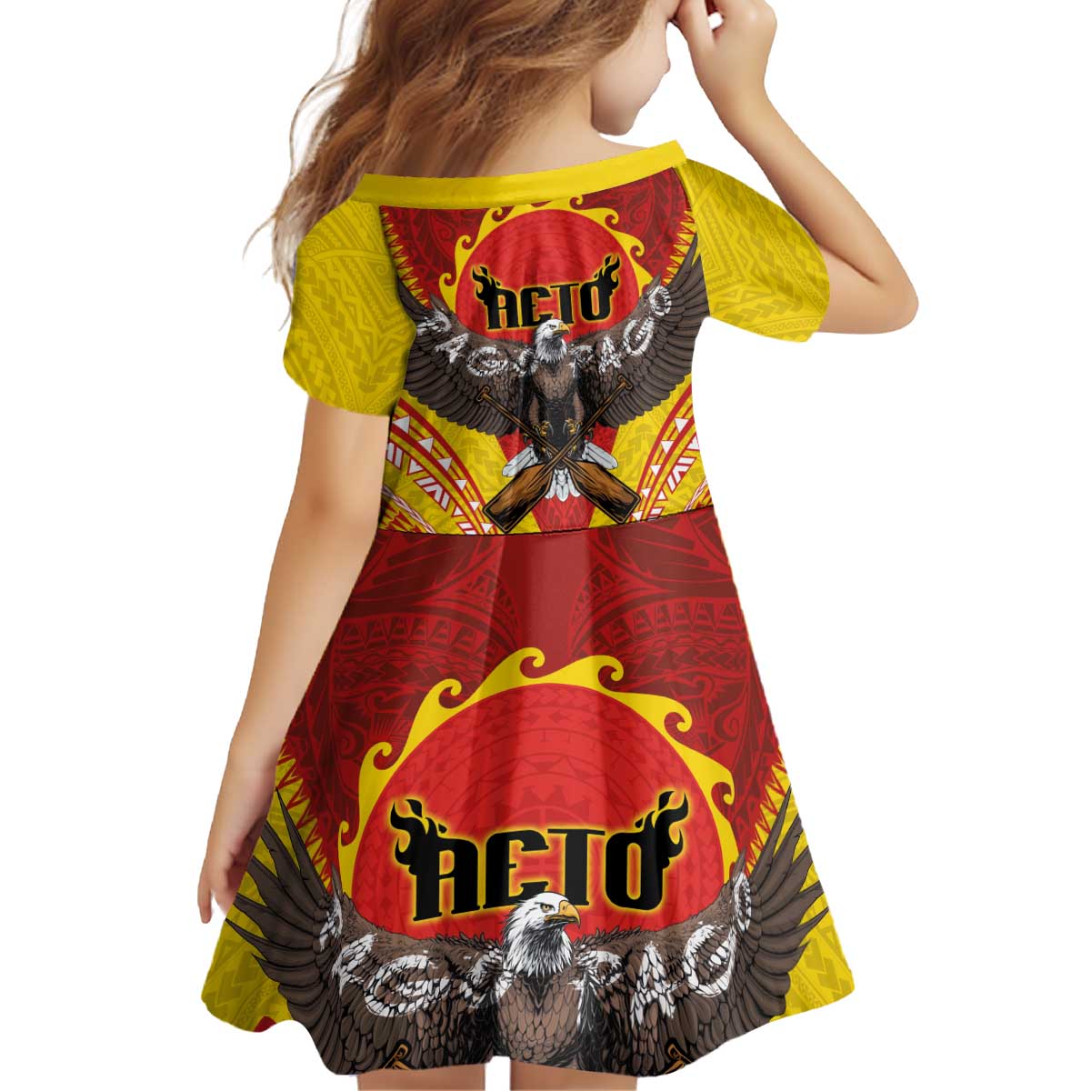 American Samoa Fautasi Race Kid Short Sleeve Dress Pago Pago-Aeto Samoan Tattoo and Eagle
