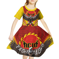 American Samoa Fautasi Race Kid Short Sleeve Dress Pago Pago-Aeto Samoan Tattoo and Eagle