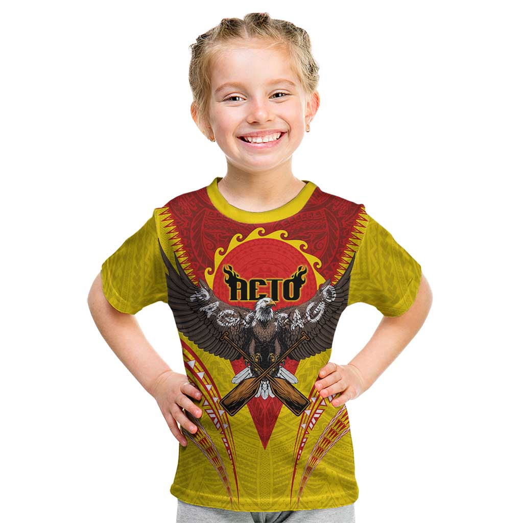 American Samoa Fautasi Race Kid T Shirt Pago Pago-Aeto Samoan Tattoo and Eagle LT03 Yellow - Polynesian Pride