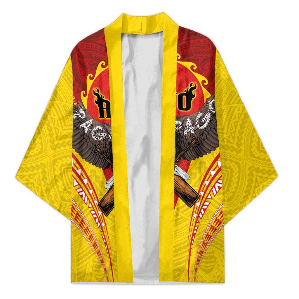American Samoa Fautasi Race Kimono Pago Pago-Aeto Samoan Tattoo and Eagle LT03 Unisex Yellow - Polynesian Pride