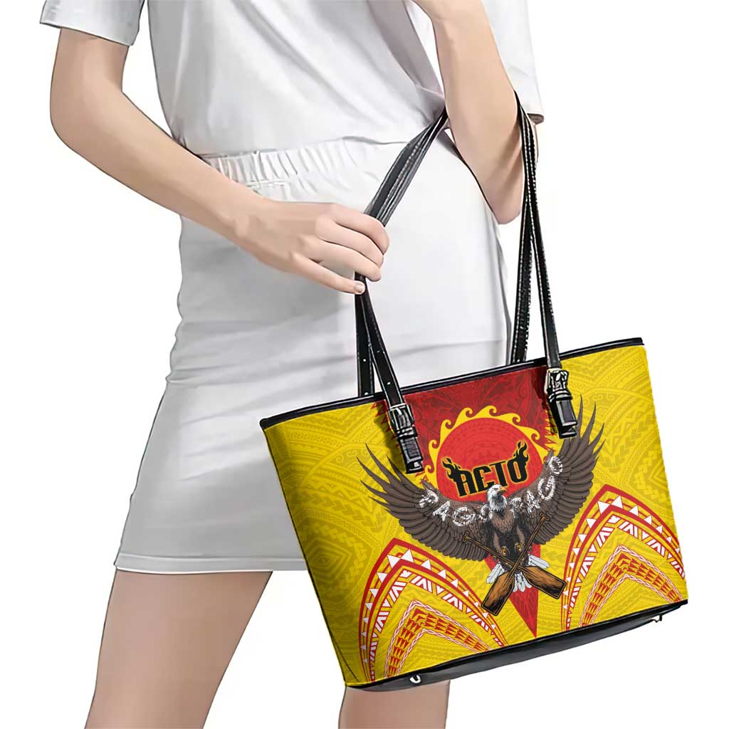 American Samoa Fautasi Race Leather Tote Bag Pago Pago-Aeto Samoan Tattoo and Eagle LT03 - Polynesian Pride