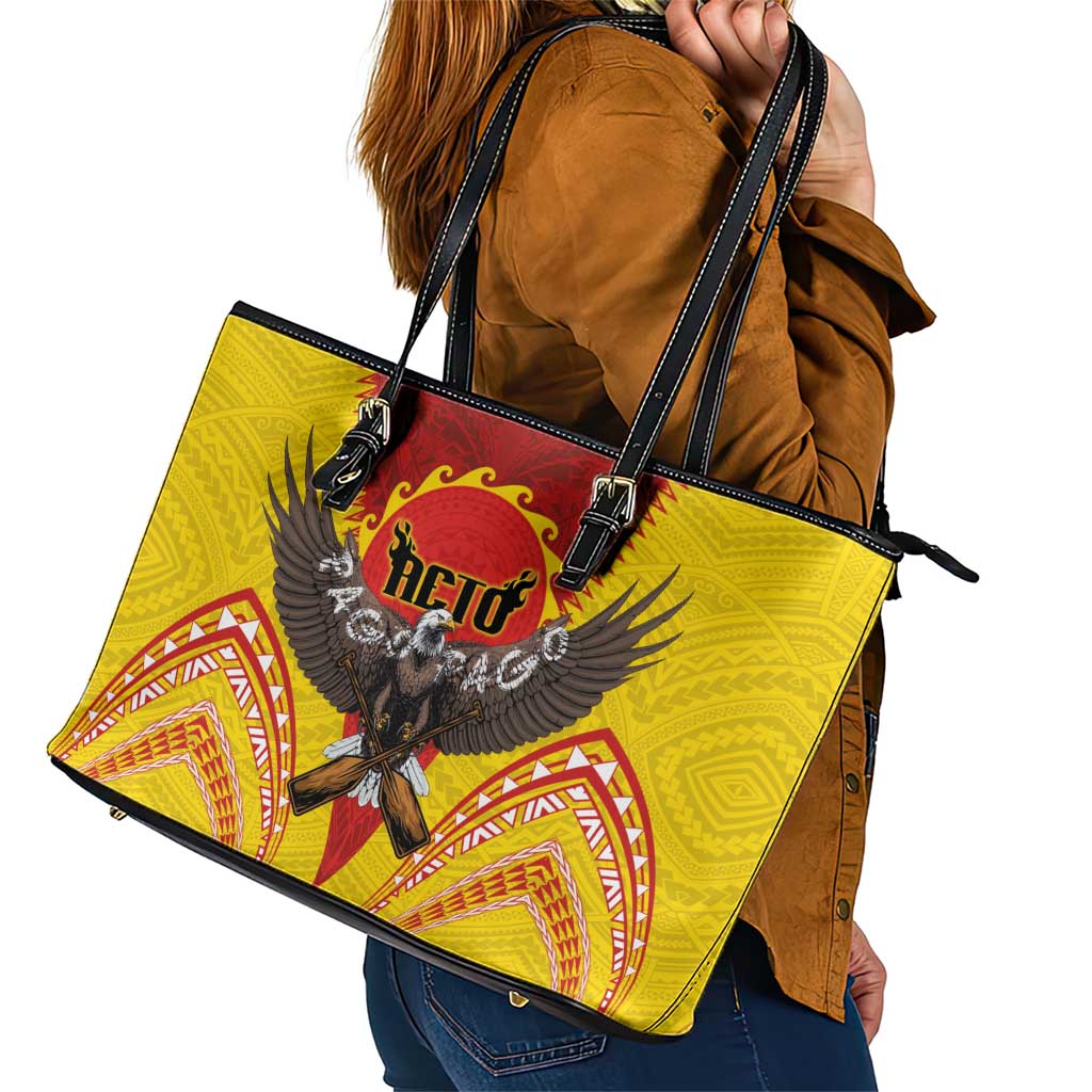 American Samoa Fautasi Race Leather Tote Bag Pago Pago-Aeto Samoan Tattoo and Eagle LT03 - Polynesian Pride