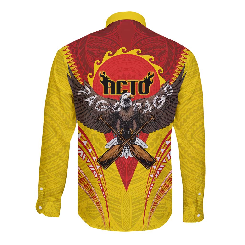 American Samoa Fautasi Race Long Sleeve Button Shirt Pago Pago-Aeto Samoan Tattoo and Eagle LT03 - Polynesian Pride