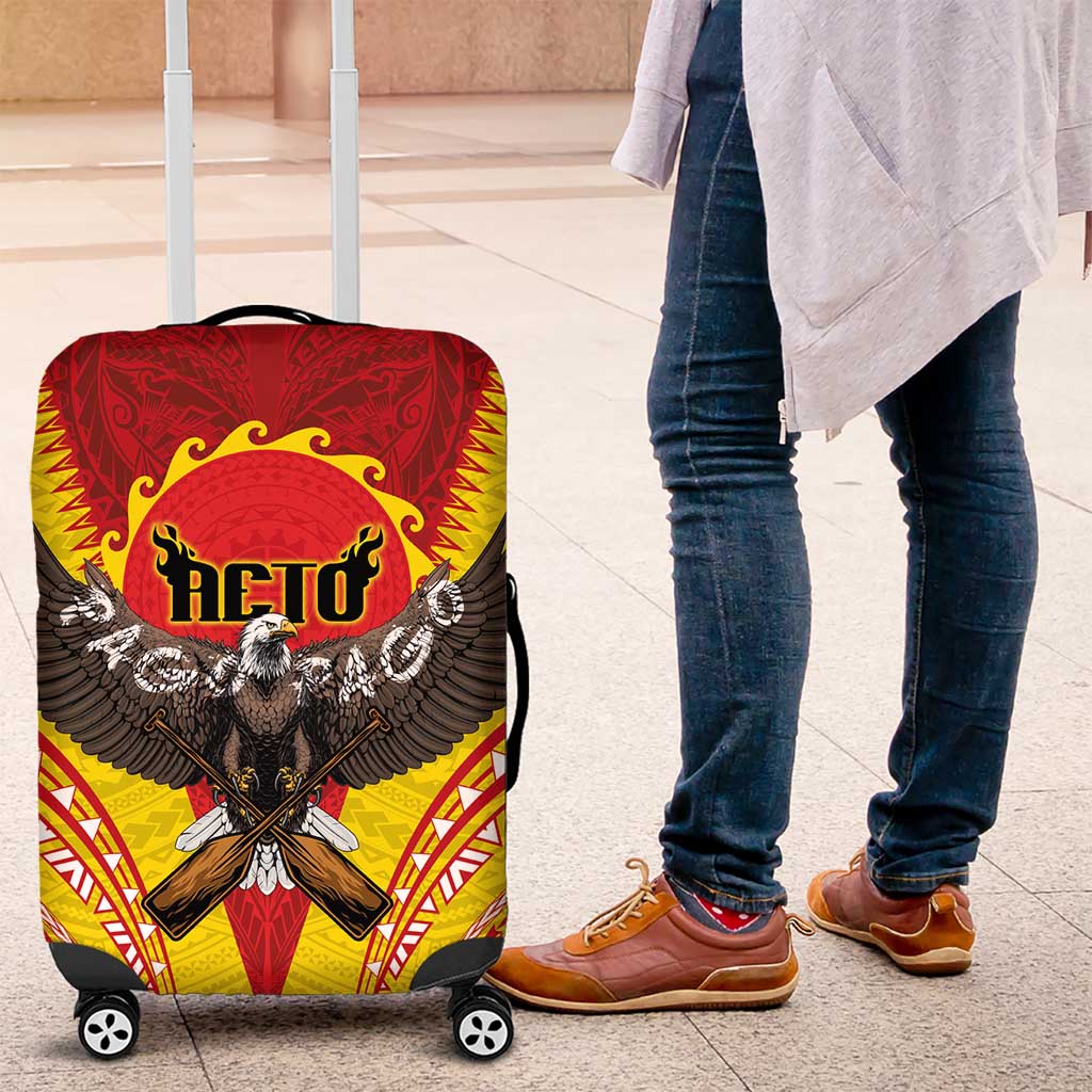 American Samoa Fautasi Race Luggage Cover Pago Pago-Aeto Samoan Tattoo and Eagle LT03 Yellow - Polynesian Pride