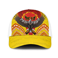 American Samoa Fautasi Race Mesh Trucker Cap Pago Pago-Aeto Samoan Tattoo and Eagle LT03 One Size White Yellow - Polynesian Pride