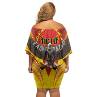 American Samoa Fautasi Race Off Shoulder Short Dress Pago Pago-Aeto Samoan Tattoo and Eagle LT03 - Polynesian Pride