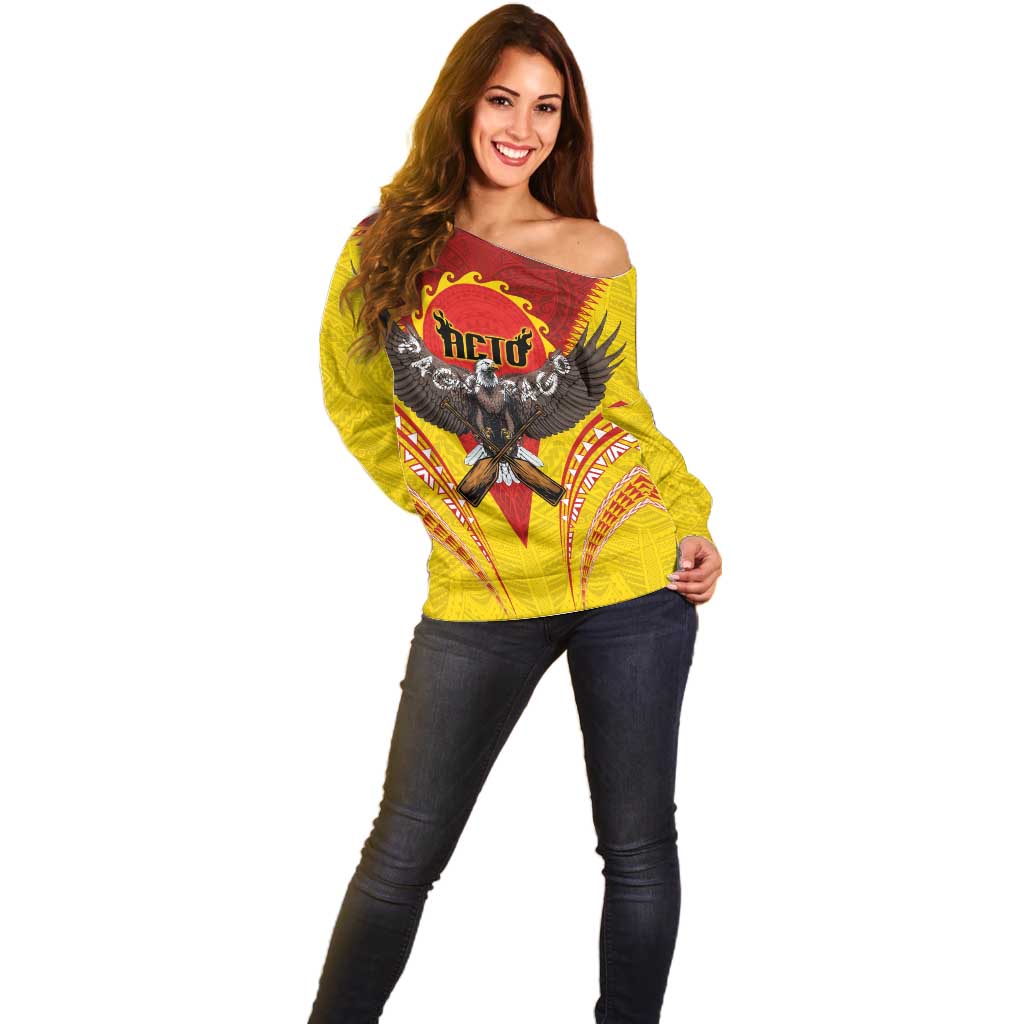 American Samoa Fautasi Race Off Shoulder Sweater Pago Pago-Aeto Samoan Tattoo and Eagle LT03 - Polynesian Pride