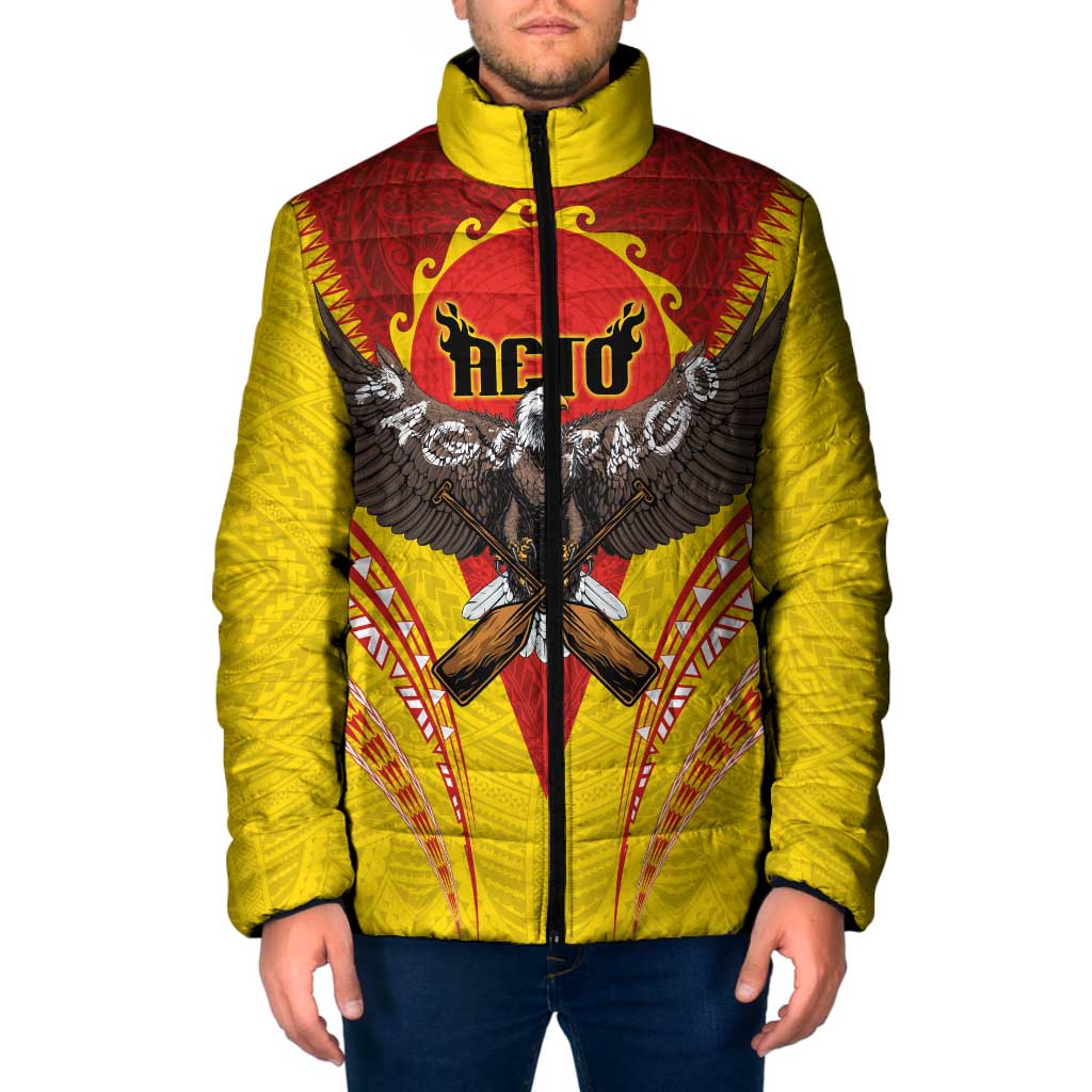 American Samoa Fautasi Race Padded Jacket Pago Pago-Aeto Samoan Tattoo and Eagle LT03 Men Yellow - Polynesian Pride