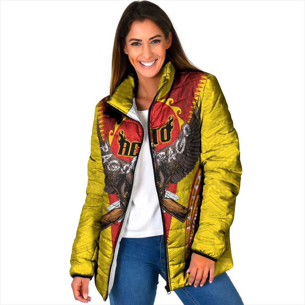 American Samoa Fautasi Race Padded Jacket Pago Pago-Aeto Samoan Tattoo and Eagle LT03 Women Yellow - Polynesian Pride